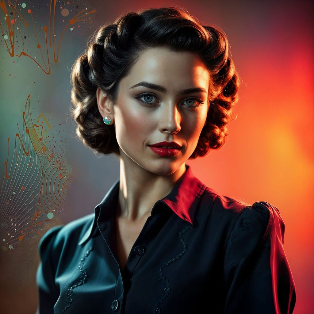 Woman with Vintage Pin Curls in Hyperrealistic Style
