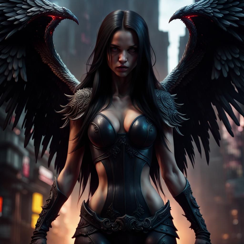 Dark Angel Girl Digital Art in Eldritch Style
