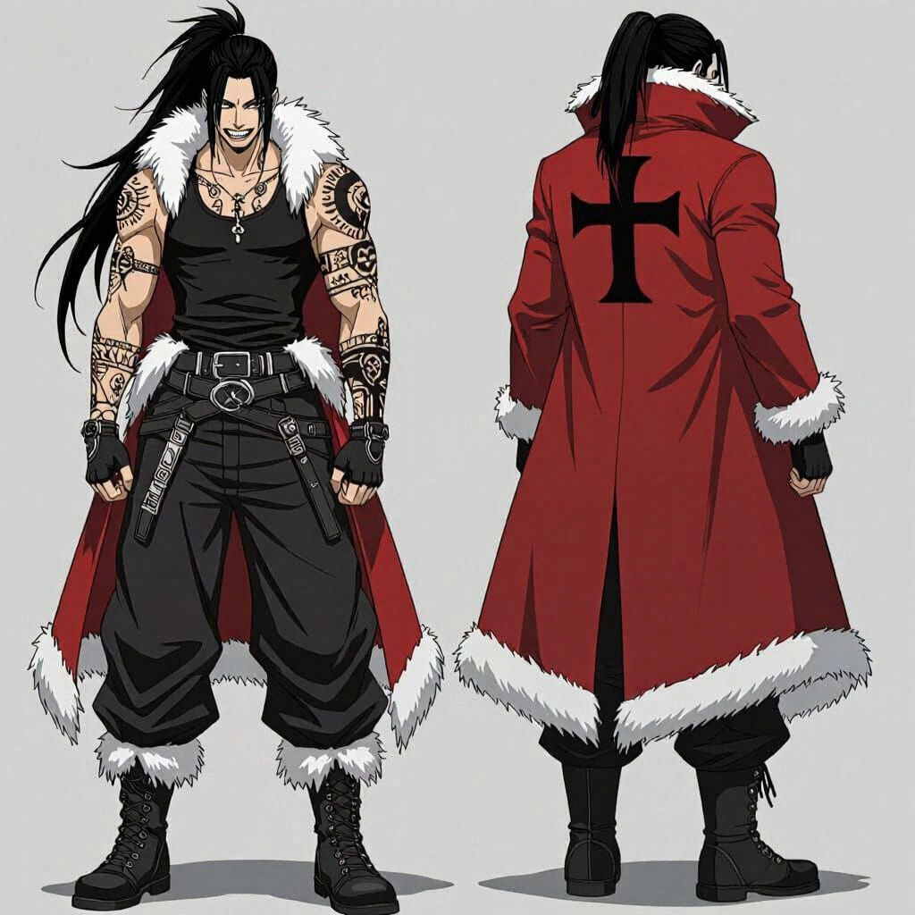 Anime Warrior with Tattoos and Red Coat