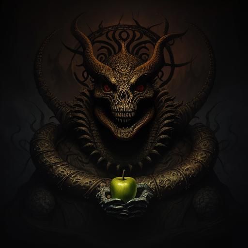 Surreal Dark Fantasy: Serpent and Apple Double Exposure