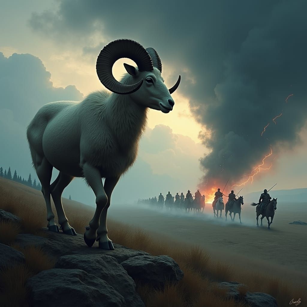 Majestic Ram in Dystopian Landscape, Matte Painting