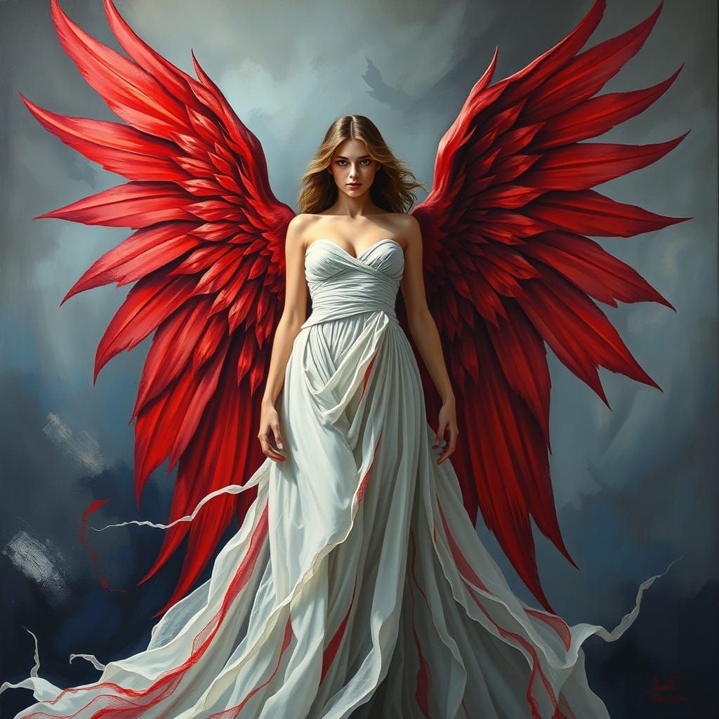 Supernatural Goddess Unfurls Majestic Wings Against Darkstor...
