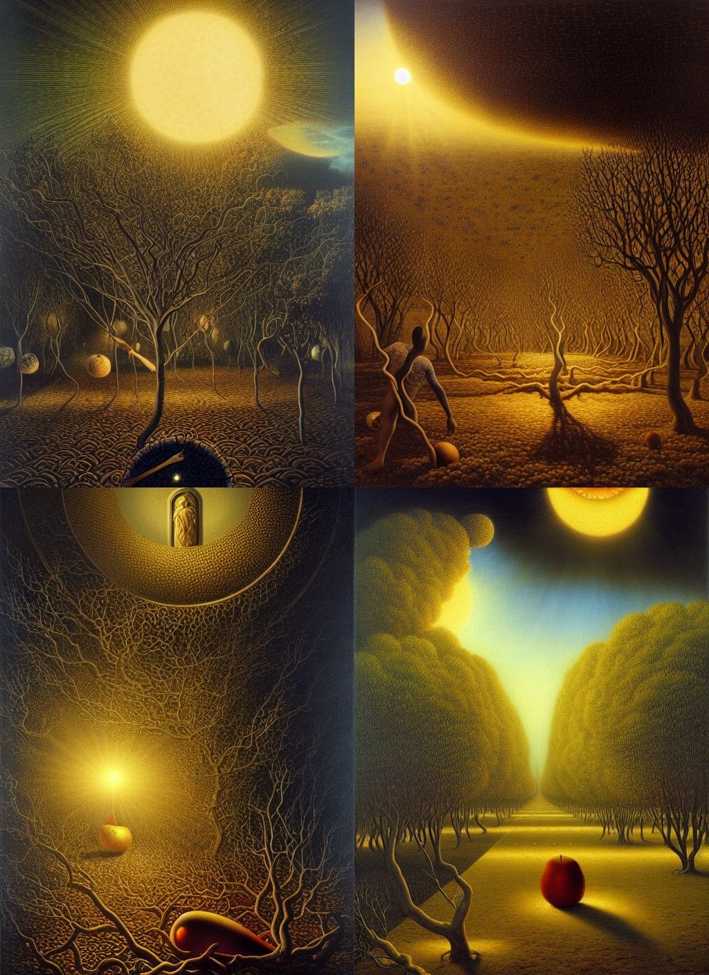 Enlil Coveting Ghost Fruit Trees: Surreal 3D Art