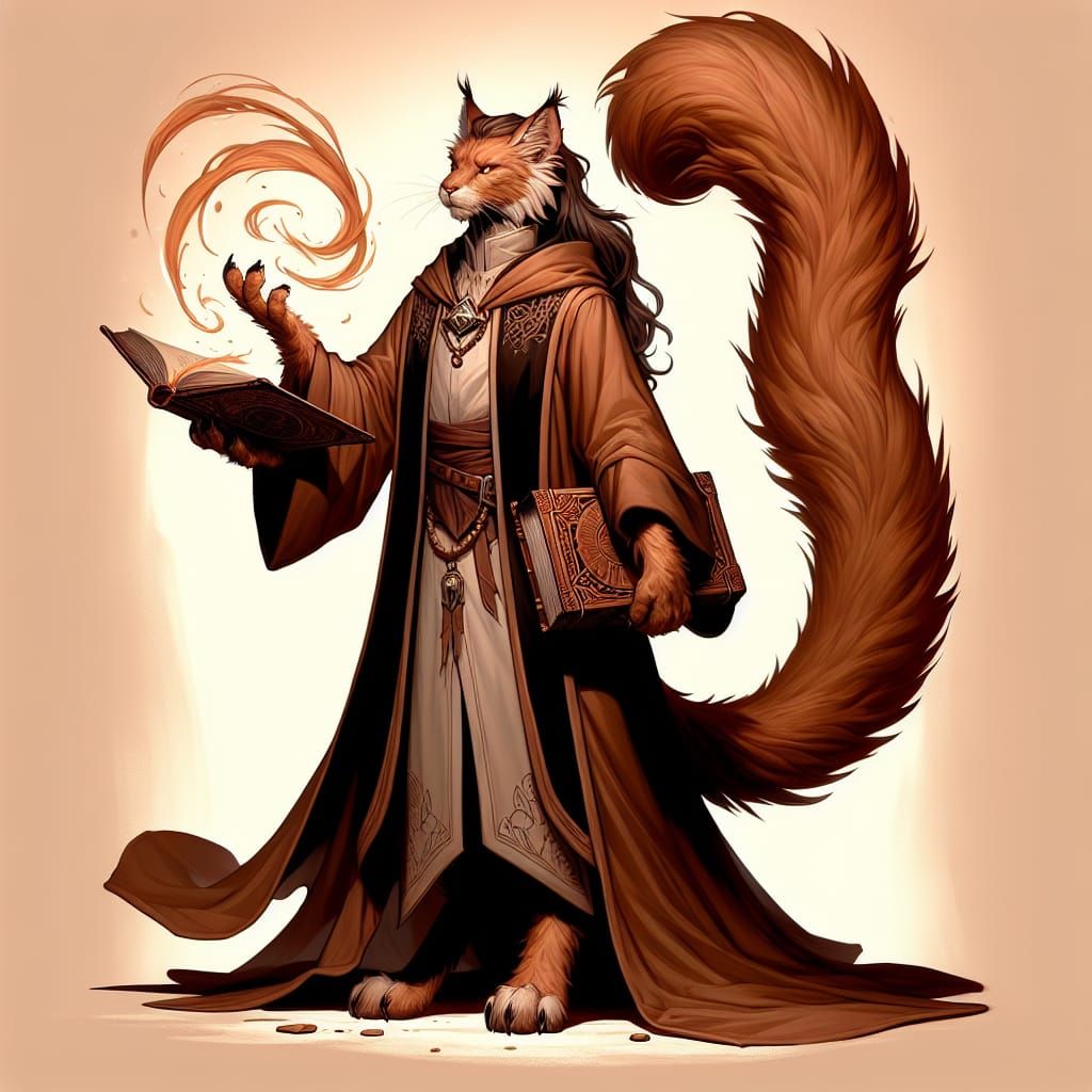 Catfolk Thaumaturge with Enchanting Tome in Fantasy Setting