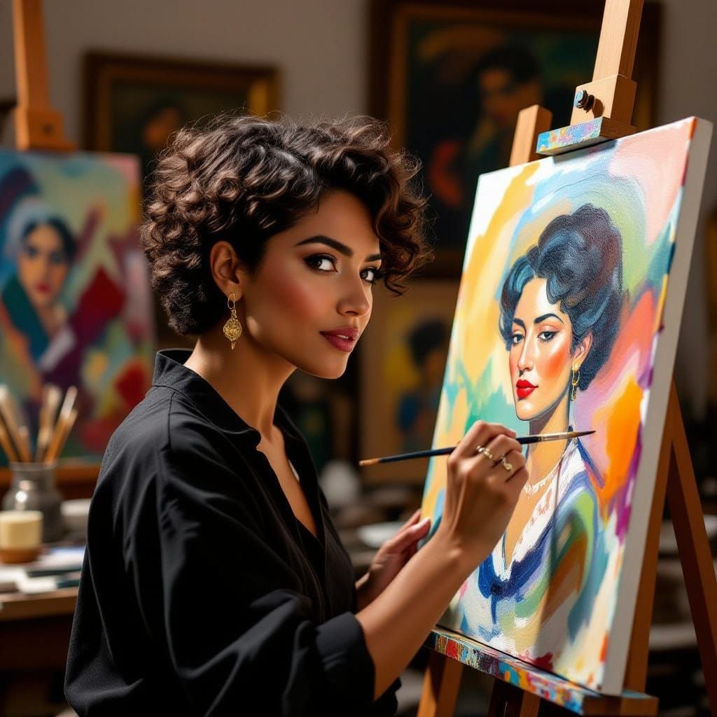 Sephardic Jewish Woman Painting in Impressionist Style
