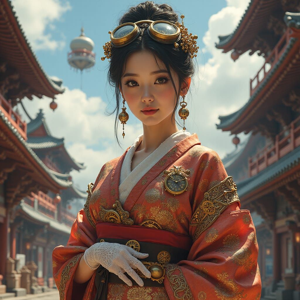 Steampunk Kimono: A Digital Painting of Japanese Fusion