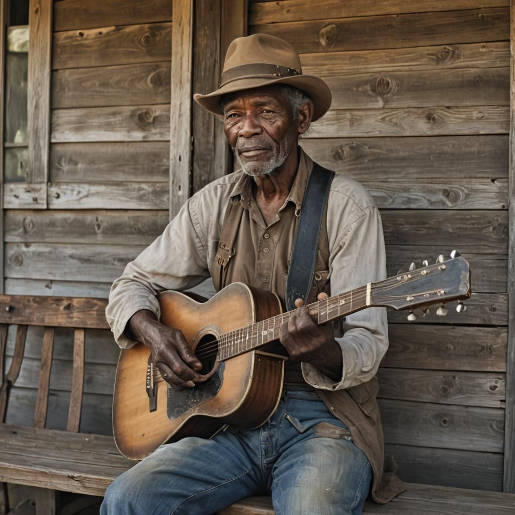 Sharecropper Blues Musician Portrait in Rustic Style