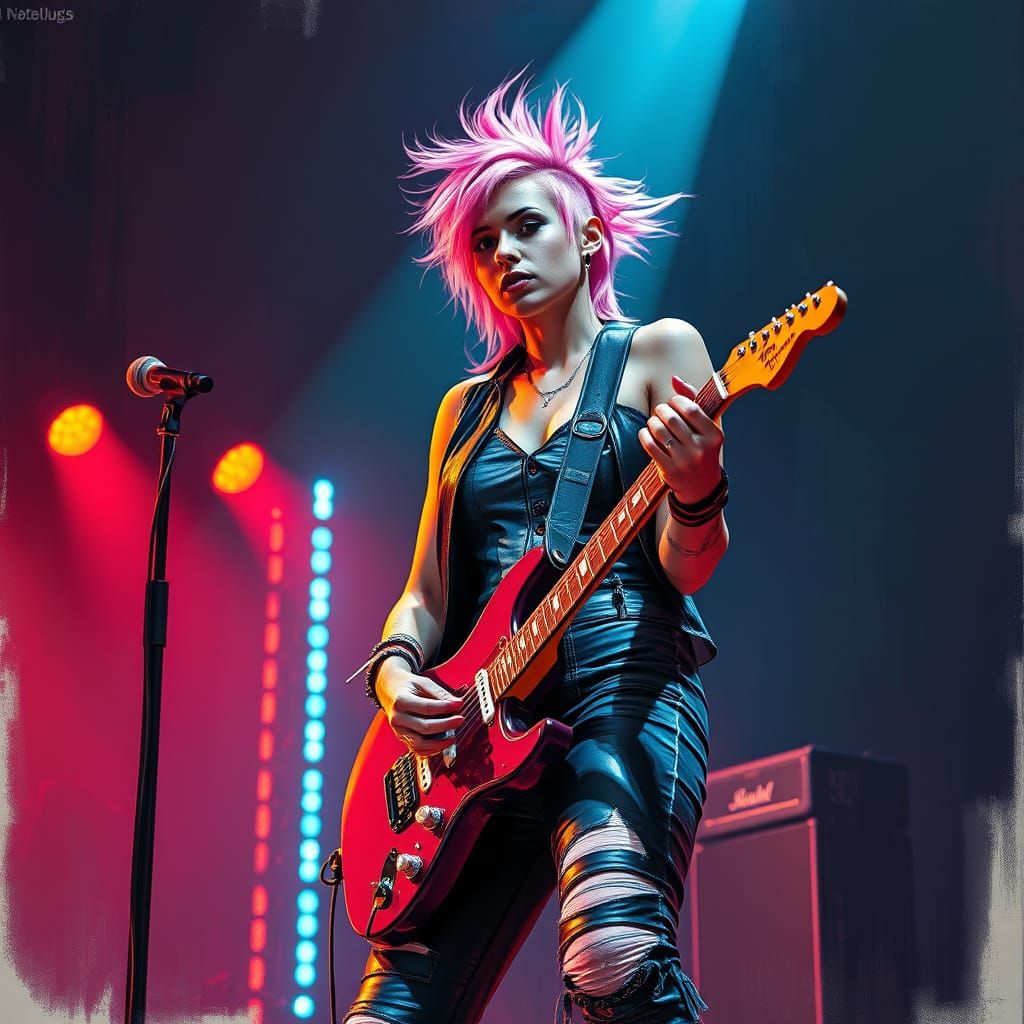 Punk Rocker Guitar Solo in Cyberpunk Style