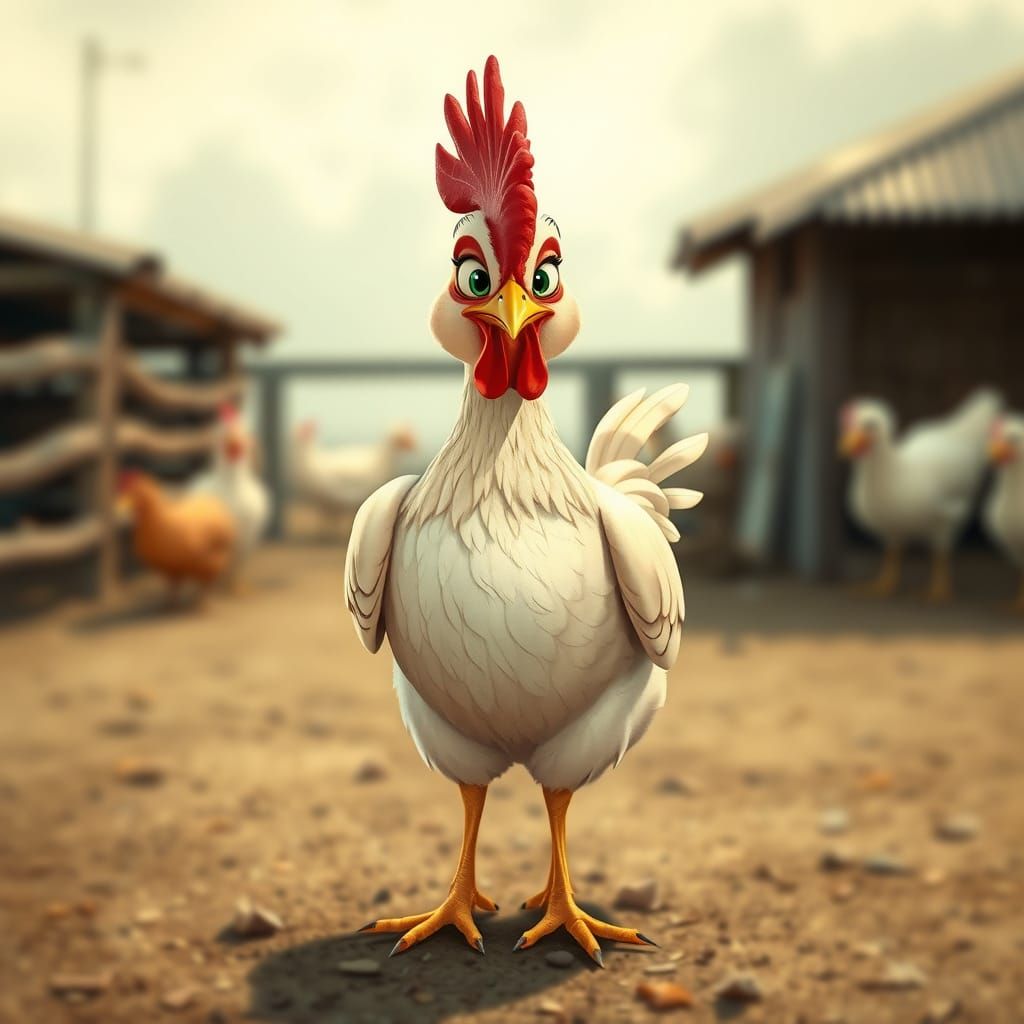 Glamorous Chicken in Rubberhose Cartoon Style