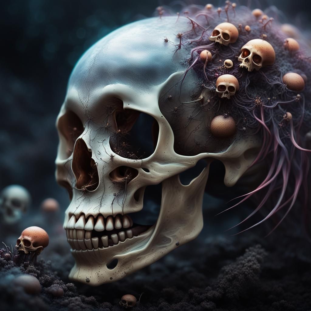 Alien Skull Cocoons Bursting with Spores