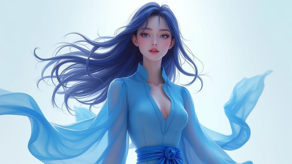 Radiant Blue Goddess in 3D Anime Style