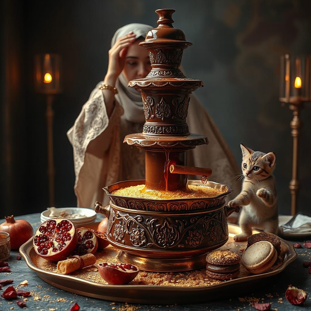 Majestic Persian Chocolate Fountain with Golden Pool