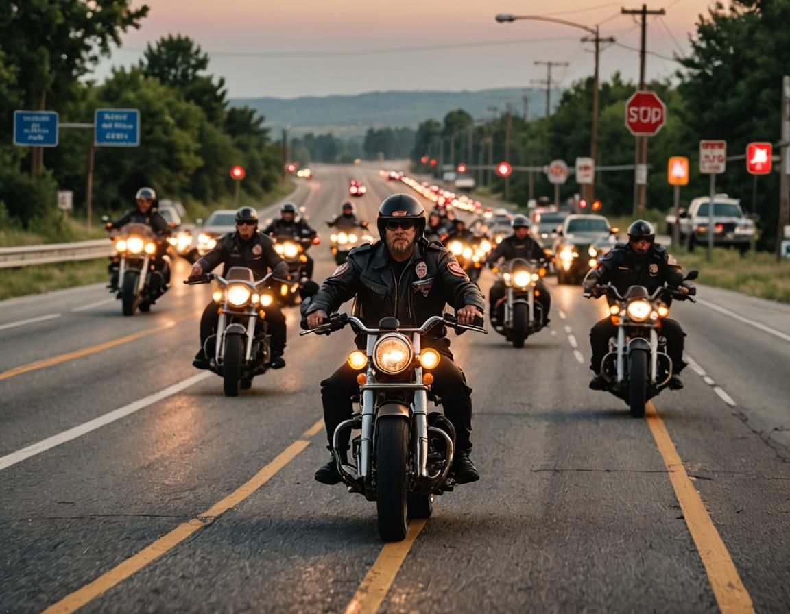 Motorcycle Convoy Chase on Open Road