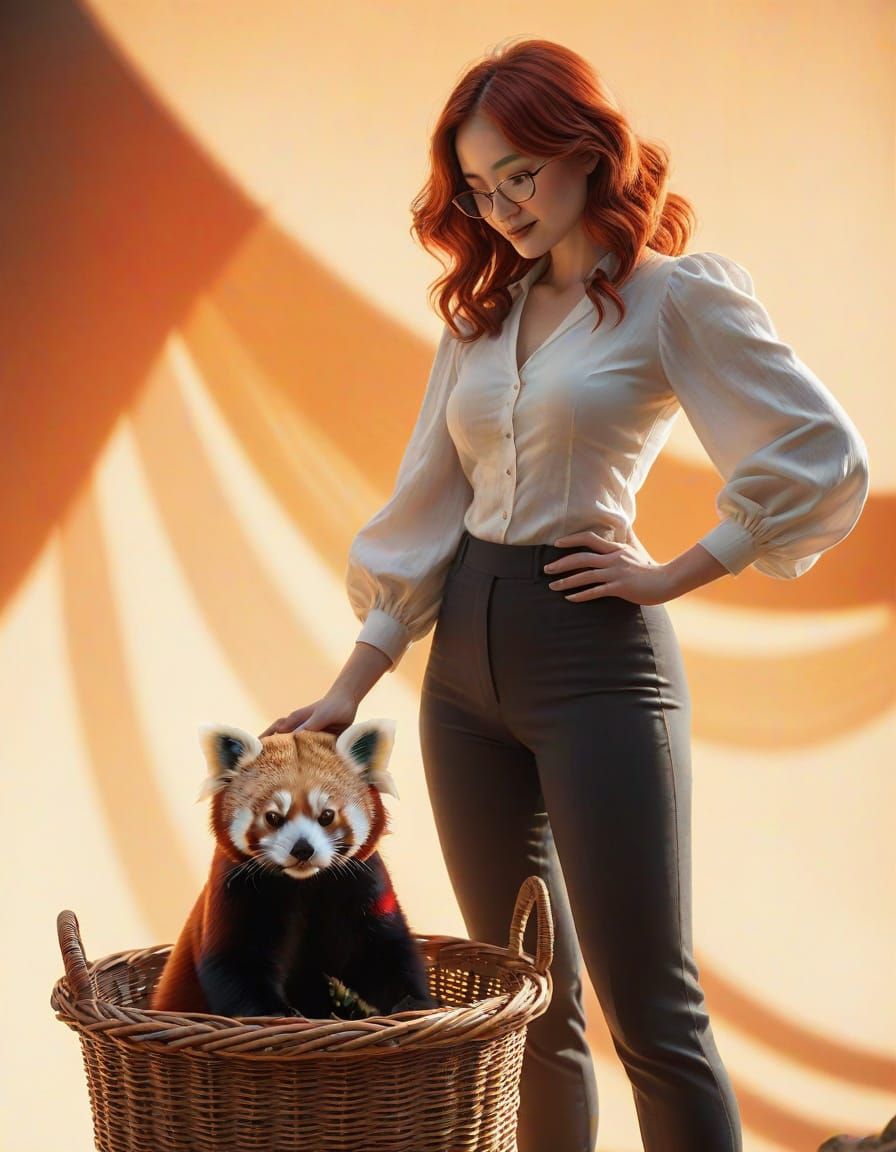 Woman and Red Panda: A Maximalist Portrait