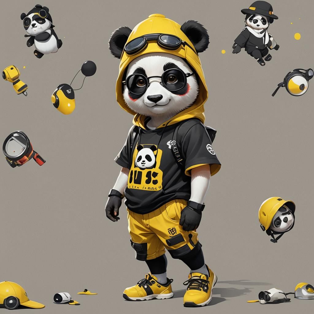 Cute Panda in Anime Style with Painted Shoe