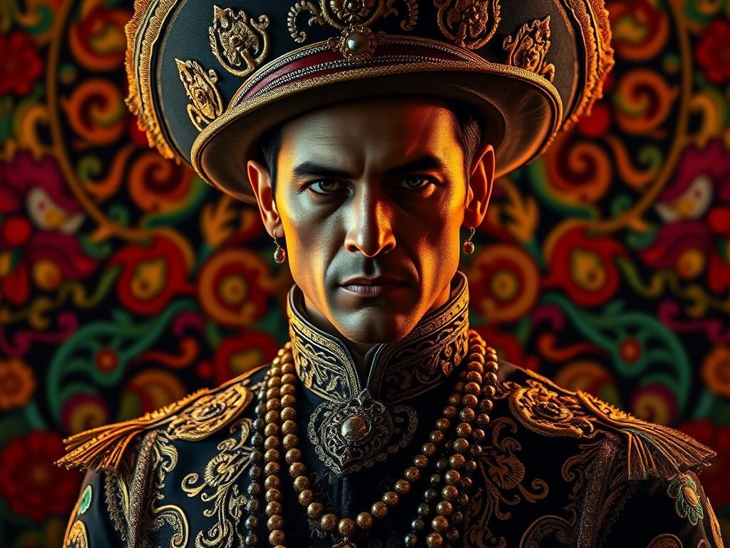 Mexican Kartel Member in Ornate Golden Attire