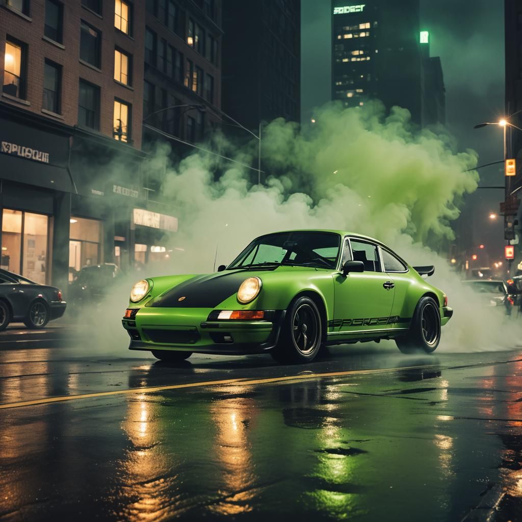Porsche 911 Drifting Through Cyberpunk Cityscape