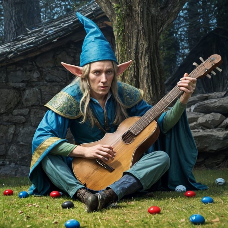 Elf Playing Lute in a Whimsical Scene