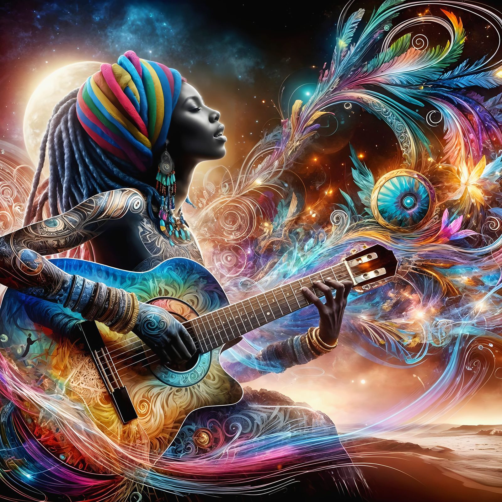 Double Exposure Fantasy Art of Guitarist