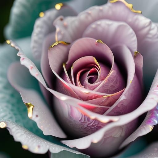 Crystallized Fiery Rose Ink Painting