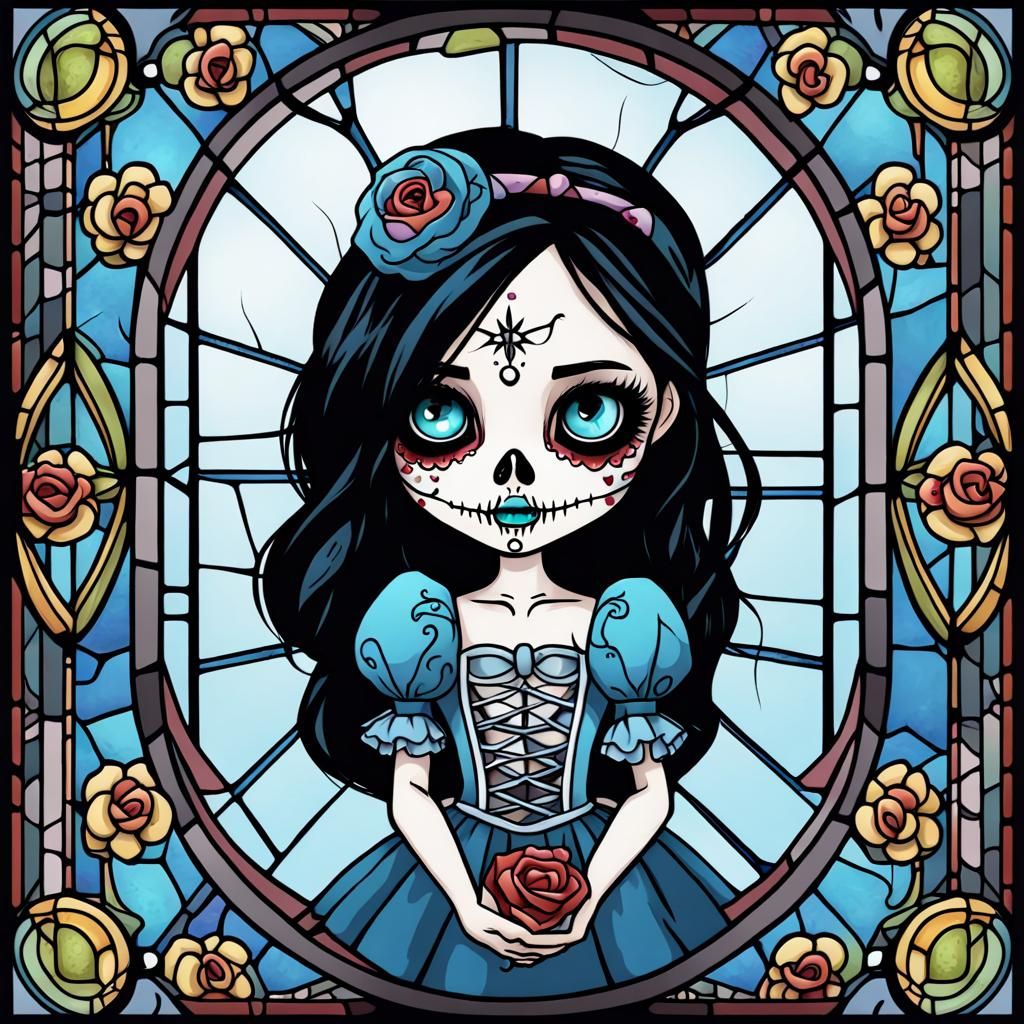 Cute Zombie Girl in Stained Glass Style