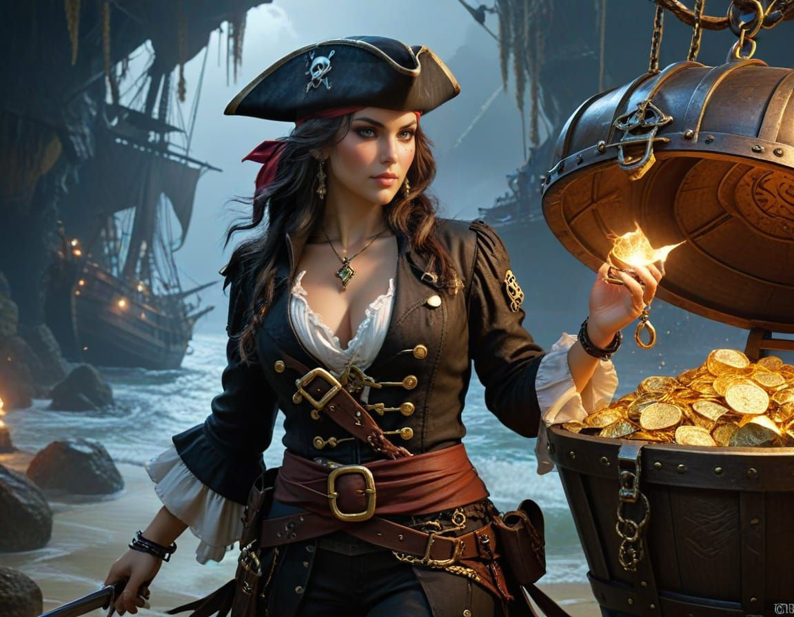 Pirate Treasure Hunter in a Vibrant Cyberpunk World