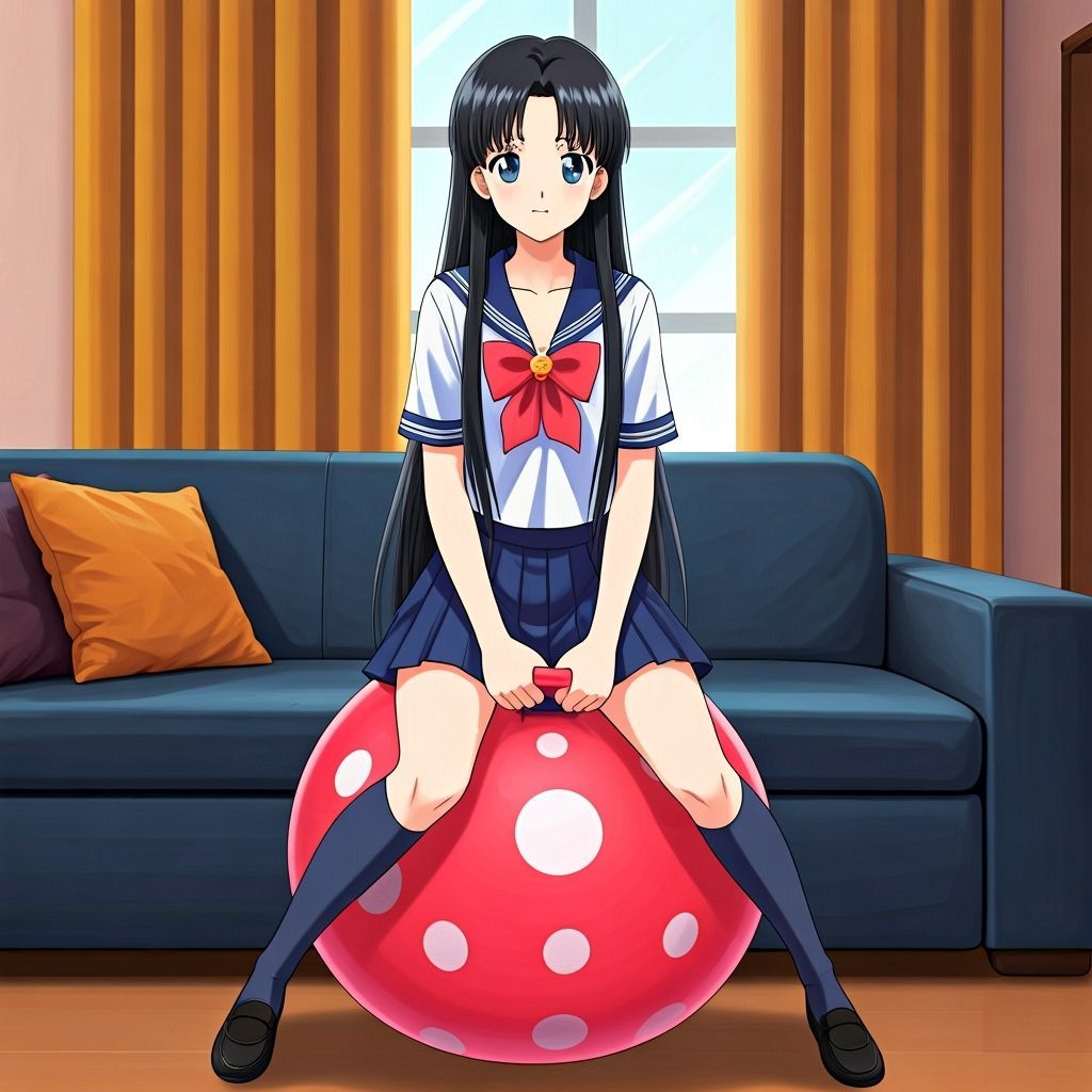 Rei Hino Bounces on Hopper Ball in Sailor Moon Style