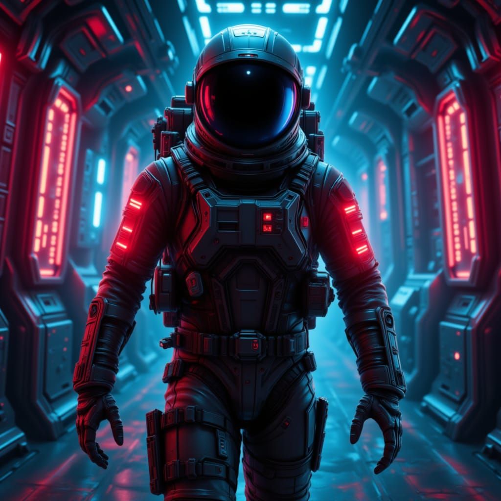 Astronaut in Nanopunk Space Suit with Blue Visor