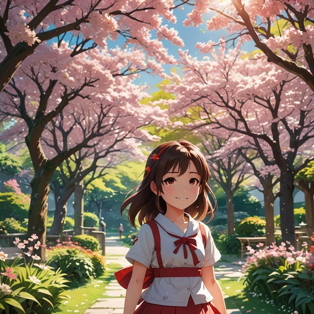 Chibi Girl in Sunlit Garden: Anime Concept Art