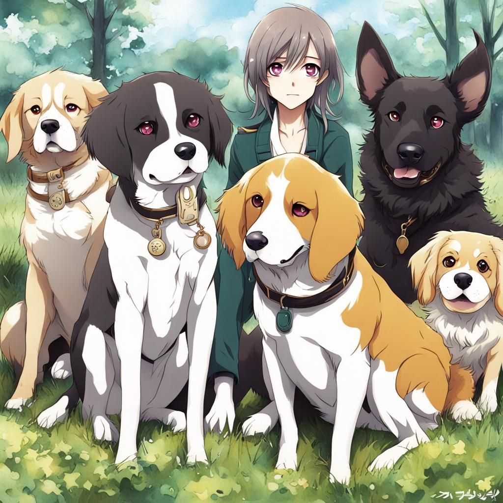 Dogs in Anime Style Japanese Manga Art