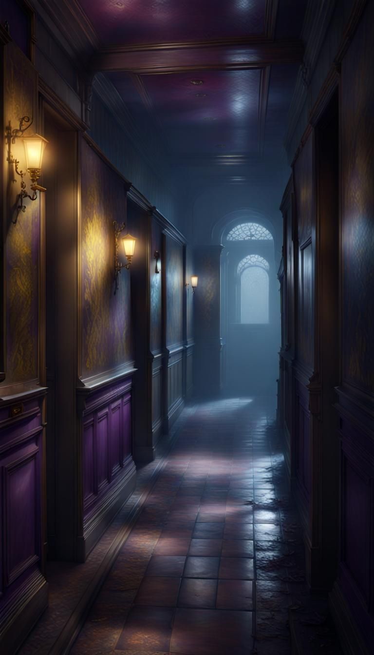 Eerie Foggy Hospital Corridor in Dark Fantasy Style