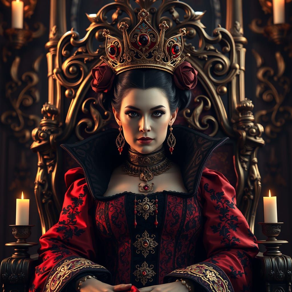Regal Queen of Hearts Sits Majestically on Ornate Throne
