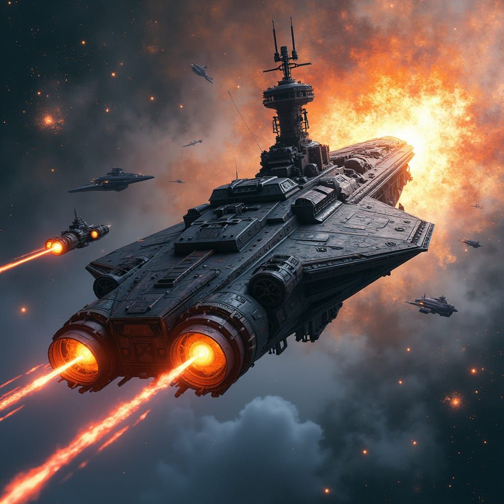 Battlecruiser Engaged in Galaxy Space Battle