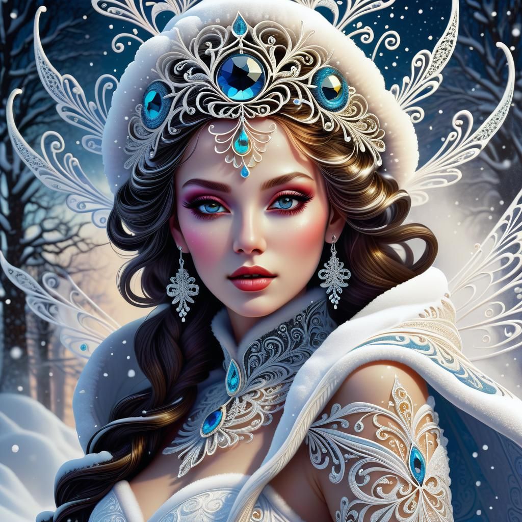 Snow Fairy in Gothic Kinetic Pointillism Style