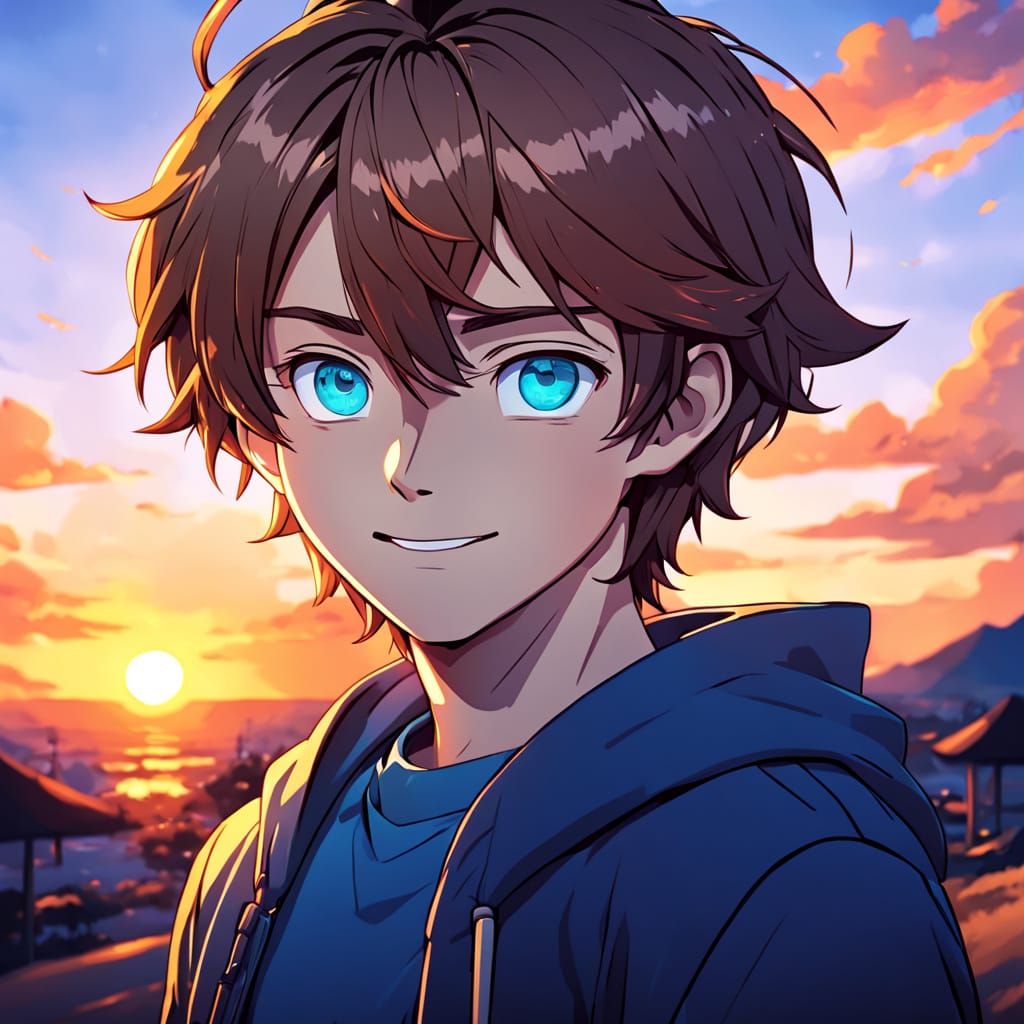 Vibrant Sunset Anime Boy