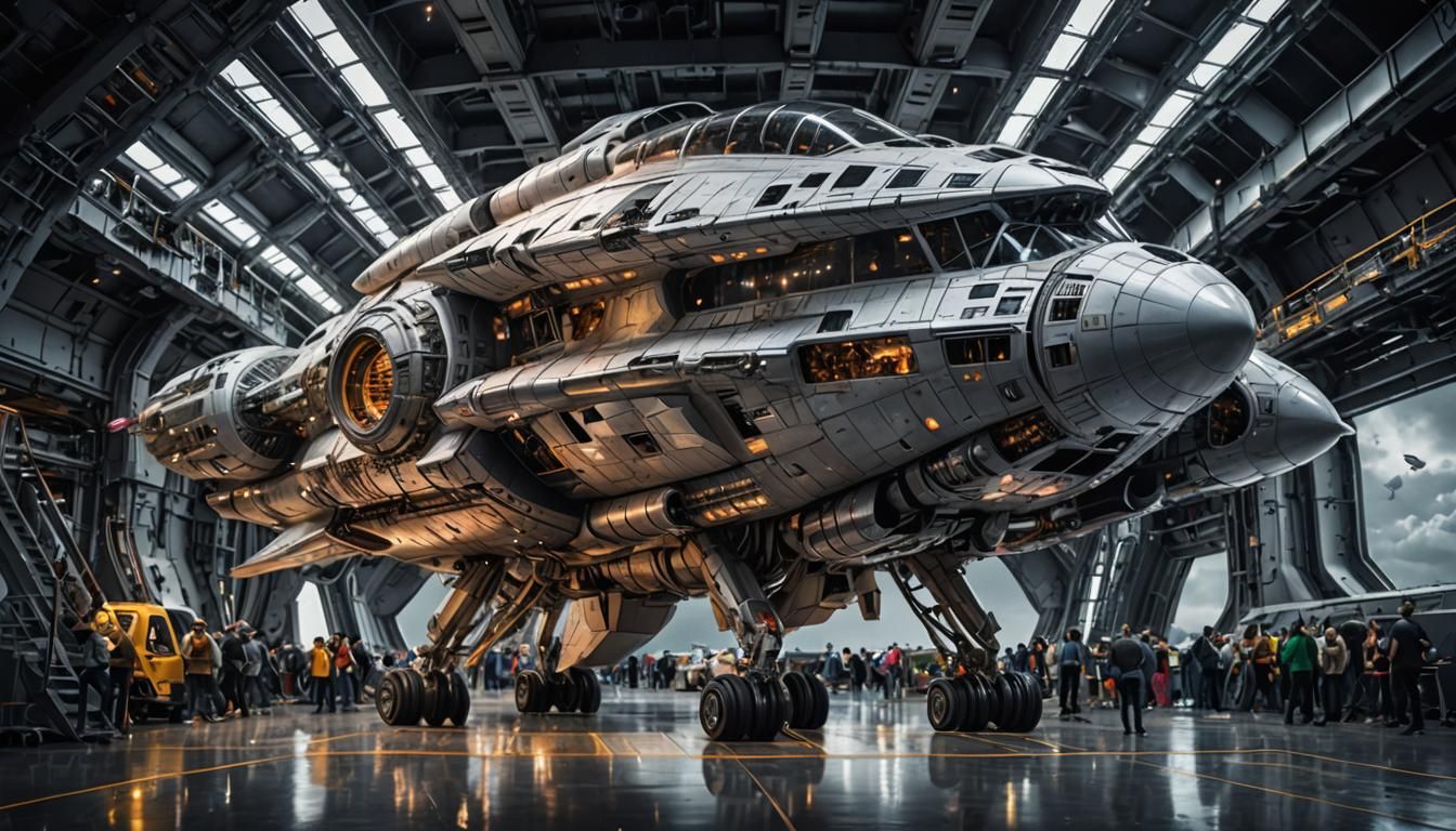 Hyperrealistic Starship Soaring Through Moody Atmosphere