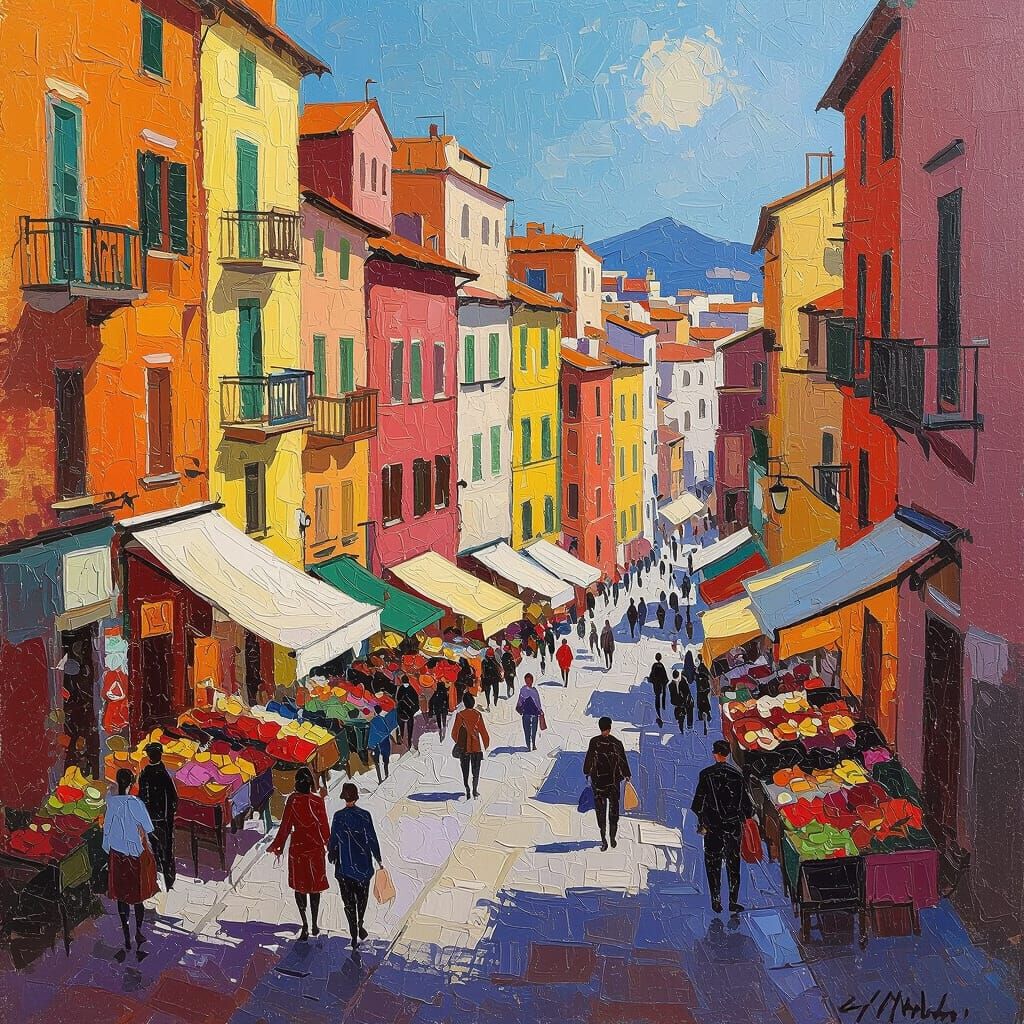 Bustling Naples Streets with Colorful Buildings, Expressive ...