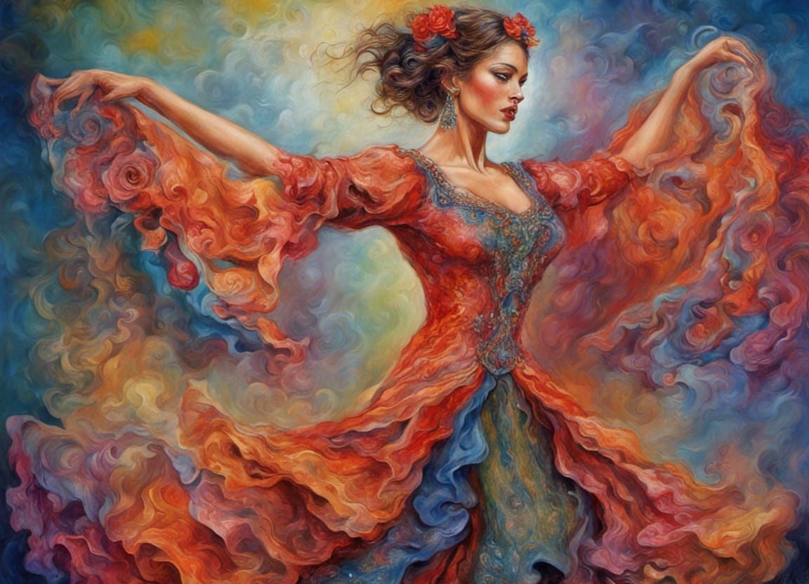 Dynamic Flamenco Dancer in Vibrant Fantasy Style