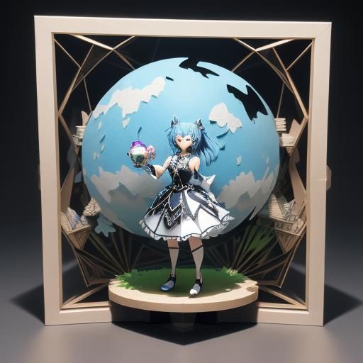 3D Anime Girl with Toy in Kinetic Paper Art