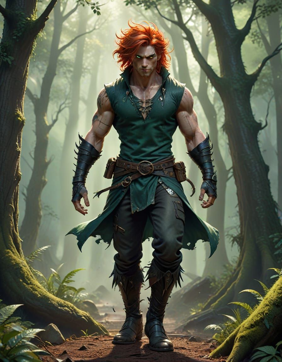 Dark Fantasy Warrior Emerges from Emerald Canopy