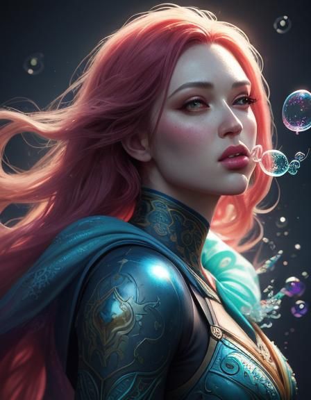 Hyperrealistic Girl Blowing Bubbles Splash Art