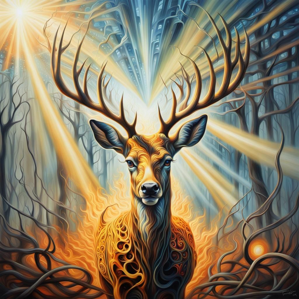 Entangled Deer in Airbrush Cassette Futurism