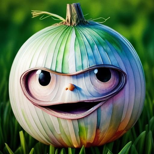 Crying Anthropomorphic Onion in Watercolor Style