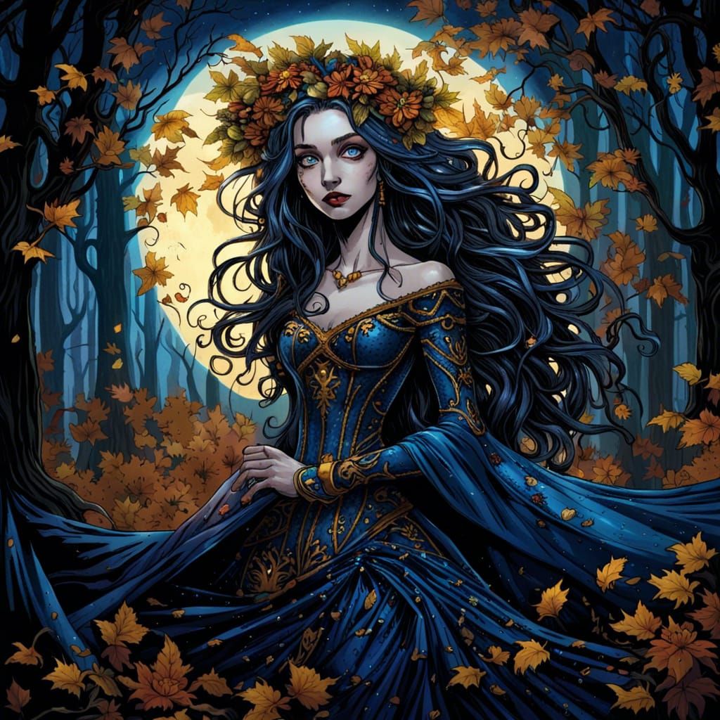 Gothic Faerie Princess in Autumnal Woodland