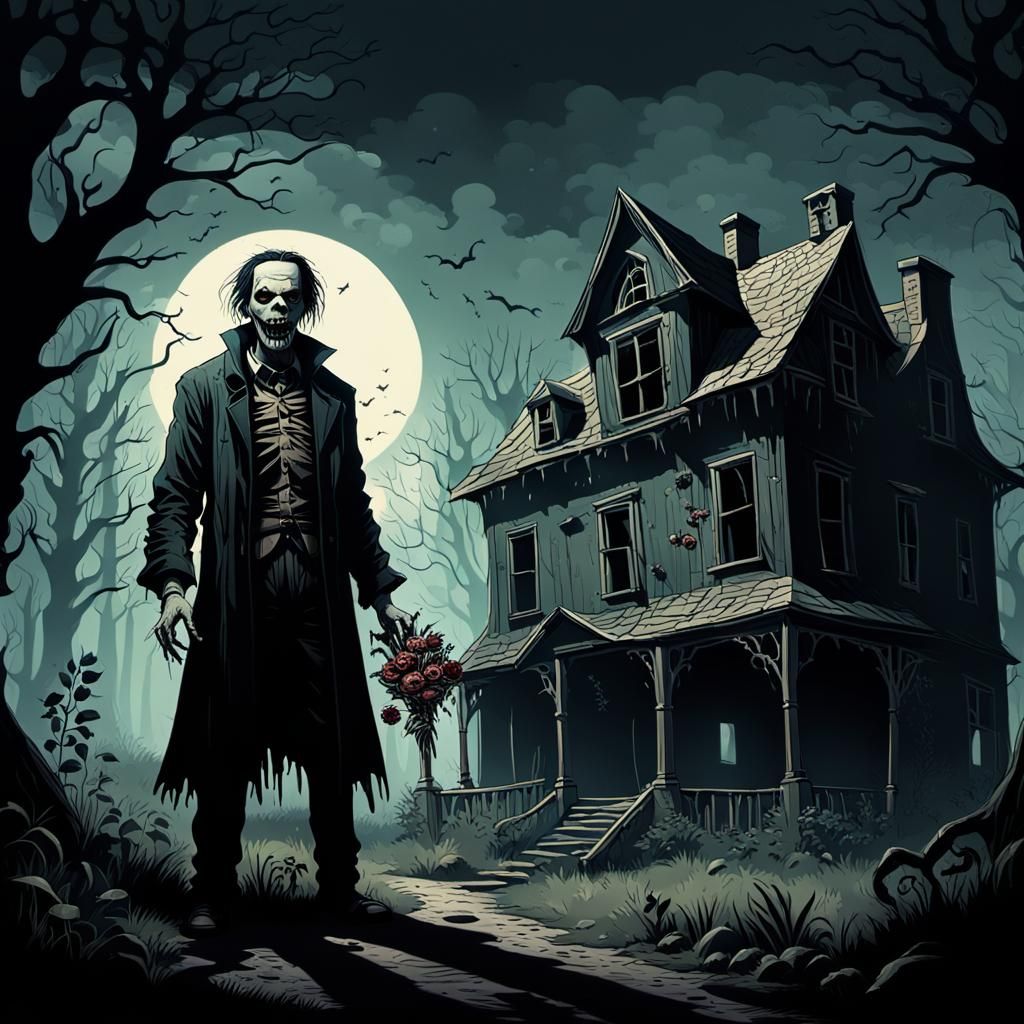 Creepy Figure Invites to Abandoned House: Gothic Horror