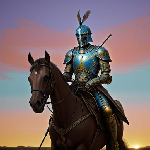 Don Quixote Charging into a Vibrant Sunset