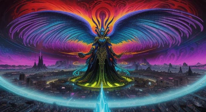 Neo-Fauvist Psychedelic Landscape with Mythical Creatures