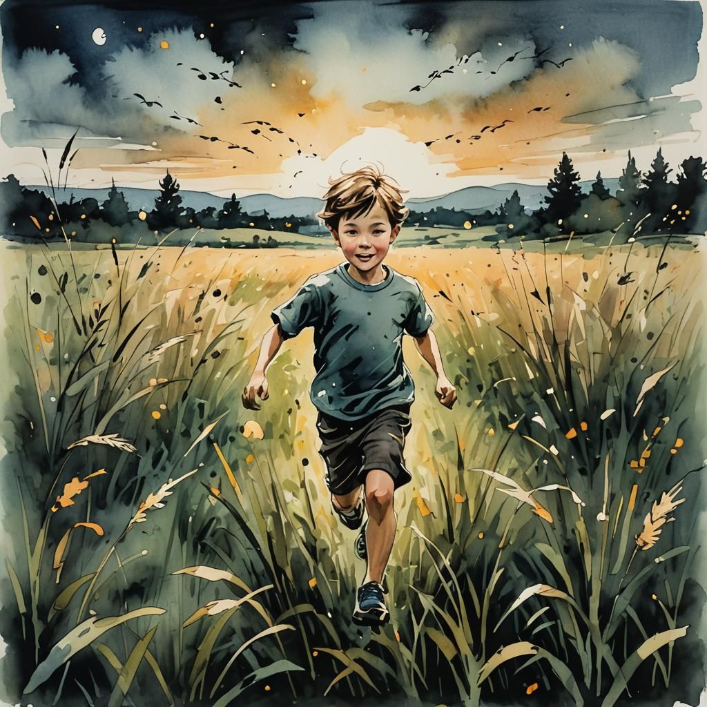 Childhood Joy in Ink: Expressive Impressionism