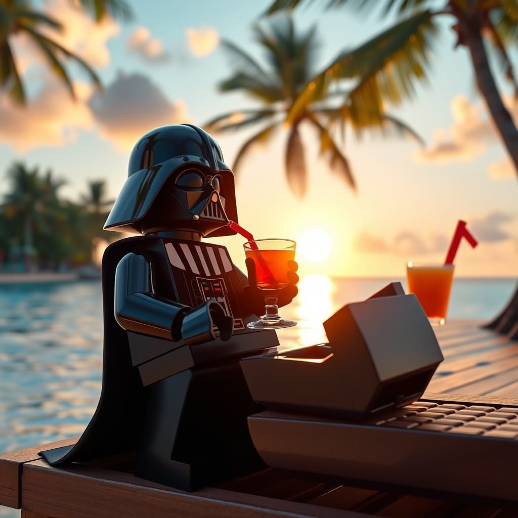 Lego Darth Vader Enjoys Tropical Sunset