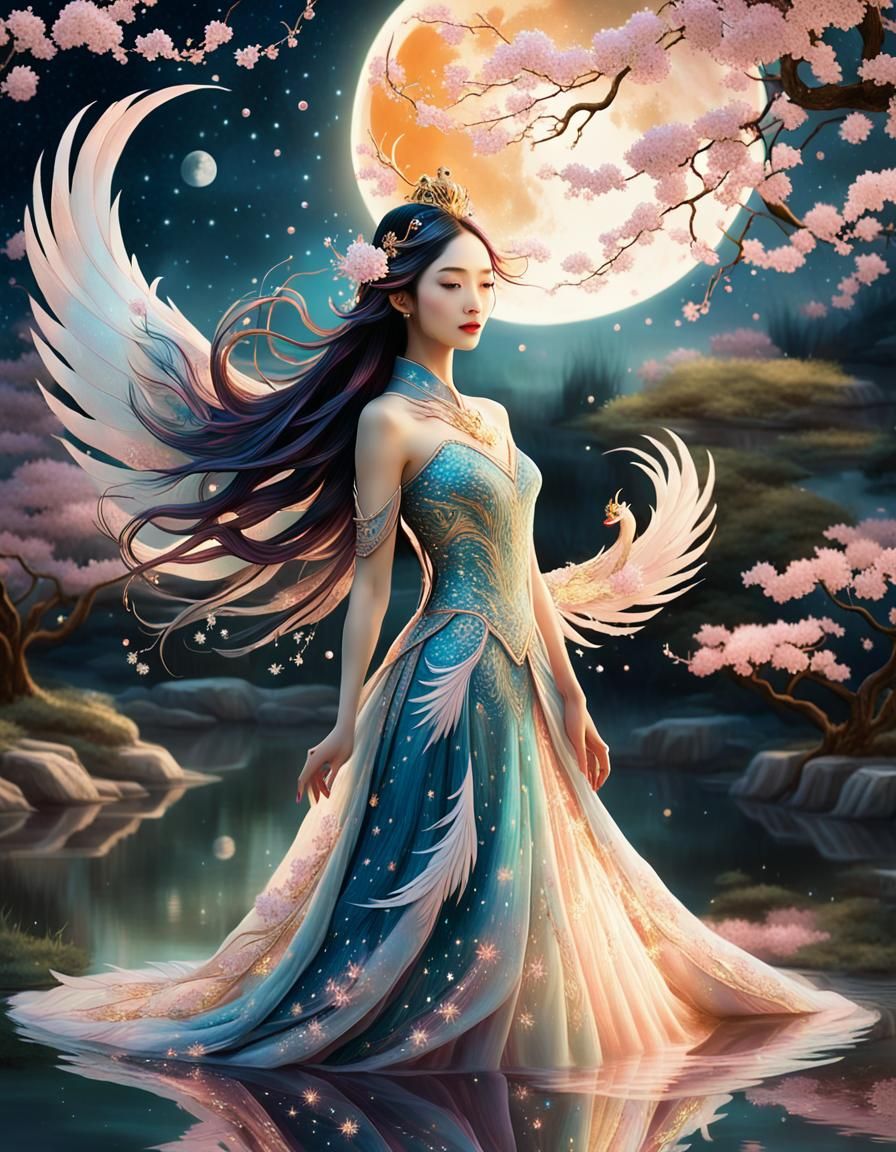 Phoenix Princess Transformation in Surrealist Oil Painting